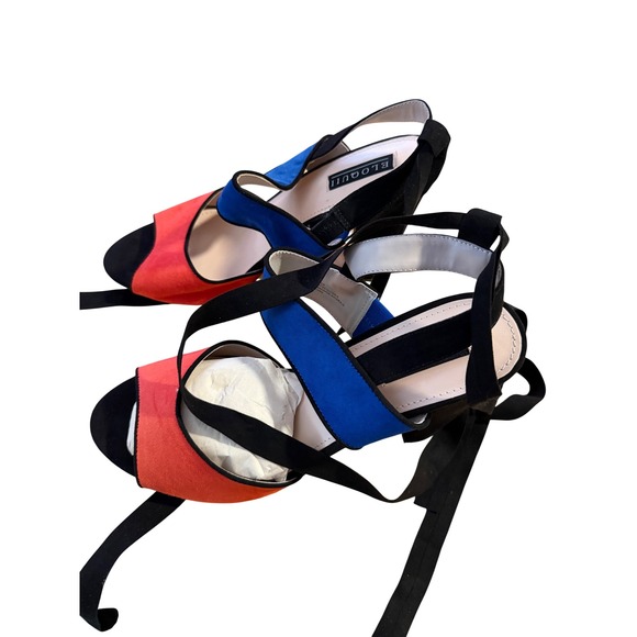 Eloquii Color Block Suede Lace Up Block Heels Sandals Women 10W - Picture 4 of 9